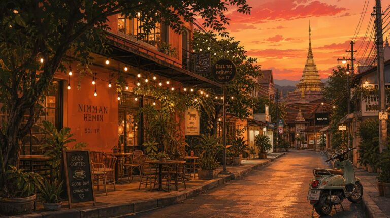 A Nimman neighborhood street in Chiang Mai at golden hour
